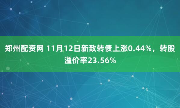 郑州配资网 11月12日新致转债上涨0.44%，转股溢价率23.56%